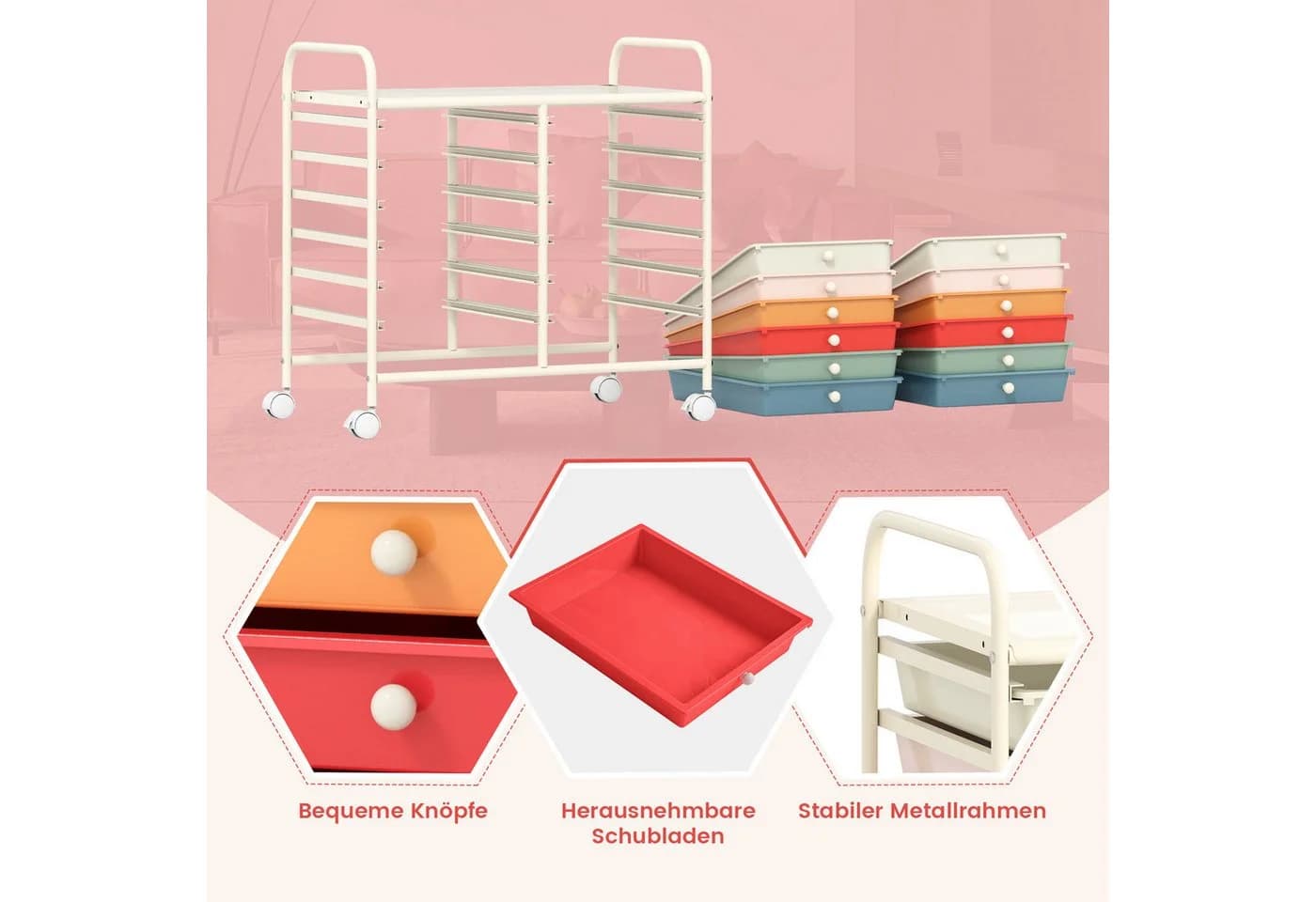 Rollcontainer aus Kunststoff, weiß, funktional - Bild 4