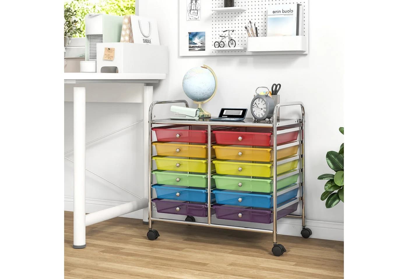 COSTWAY Rollcontainer mit 12 Schubladen und Rollen