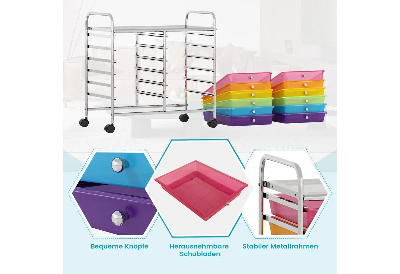 COSTWAY Rollcontainer mit 12 Schubladen und Rollen - Bild 5
