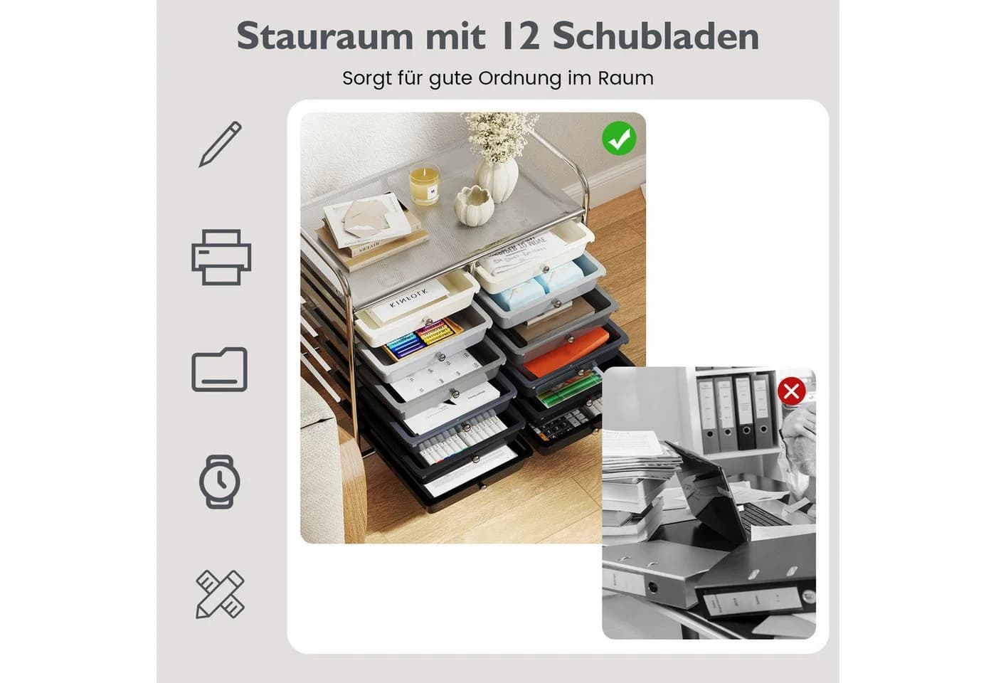 COSTWAY Rollcontainer mit 12 Schubladen Kunststoff Rollwagen - Bild 4