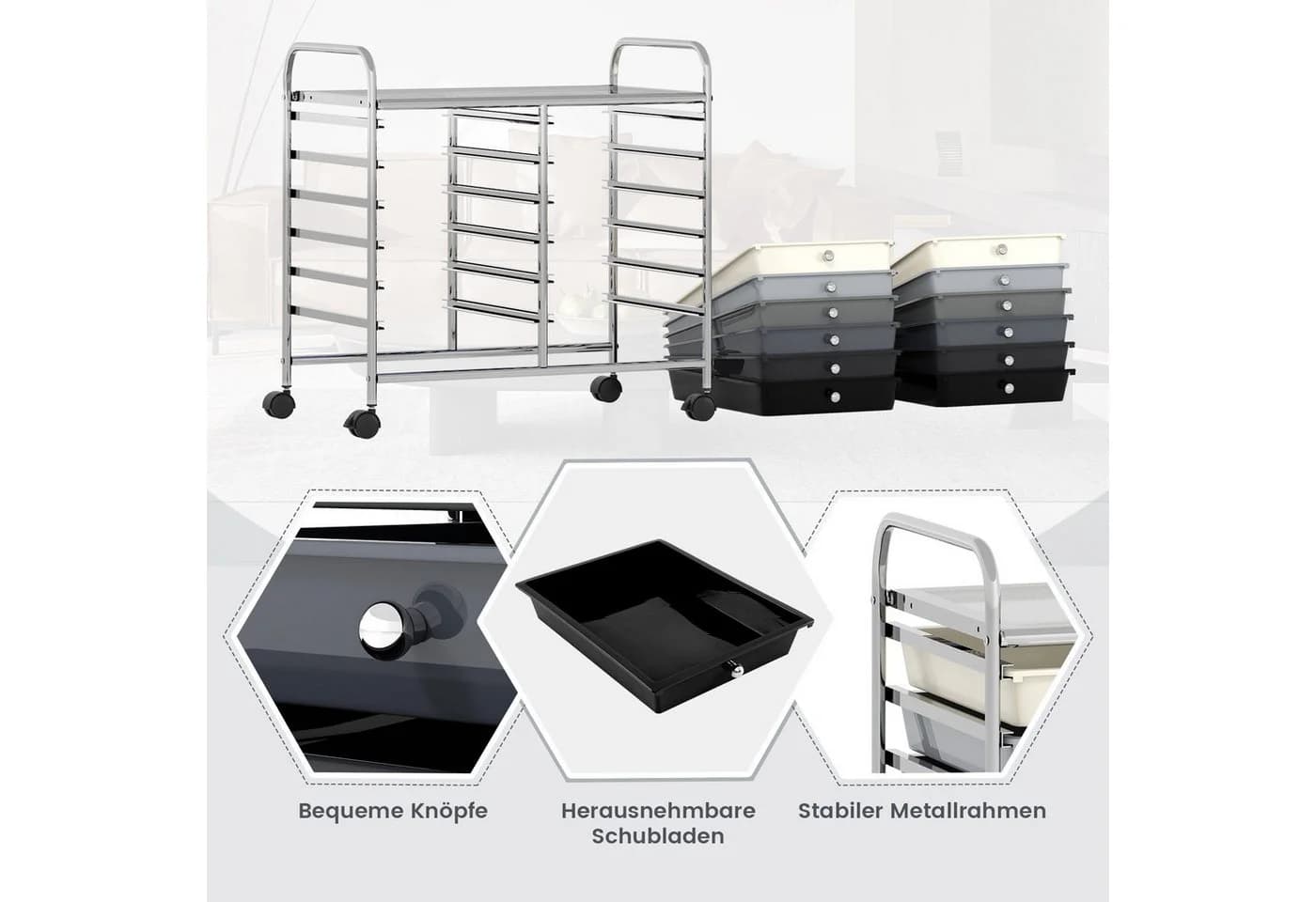 COSTWAY Rollcontainer mit 12 Schubladen Kunststoff Rollwagen - Bild 5