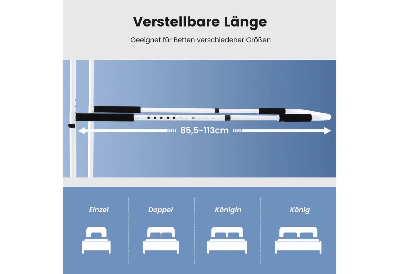COSTWAY Bettgeländer Aufstehhilfe Weiß Verstellbar - Bild 3