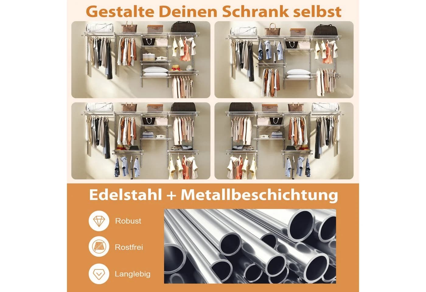COSTWAY Kleiderständer Weiß/Grau Metall Erweiterbar - Bild 4