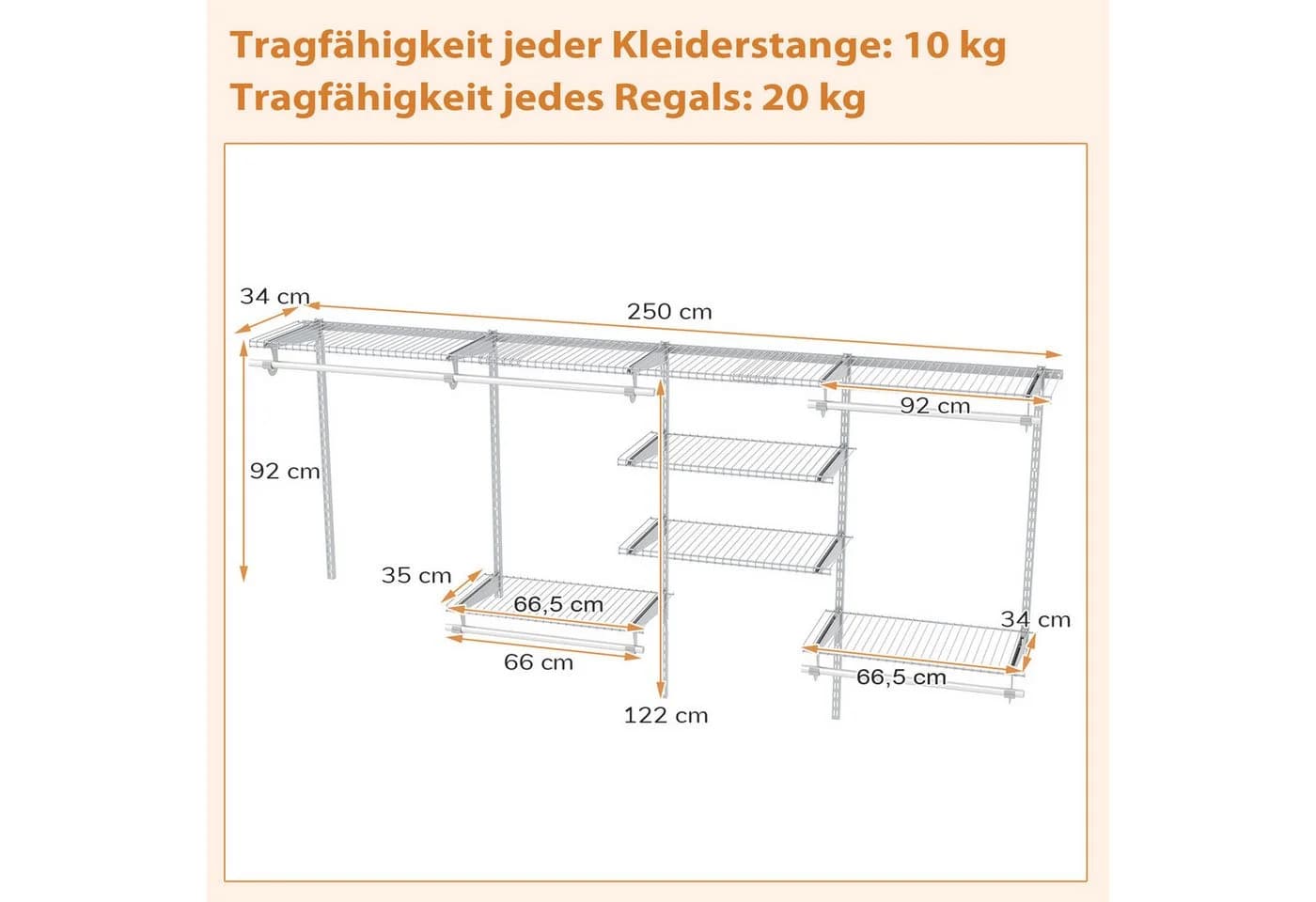 COSTWAY Kleiderständer Weiß/Grau Metall Erweiterbar - Bild 5
