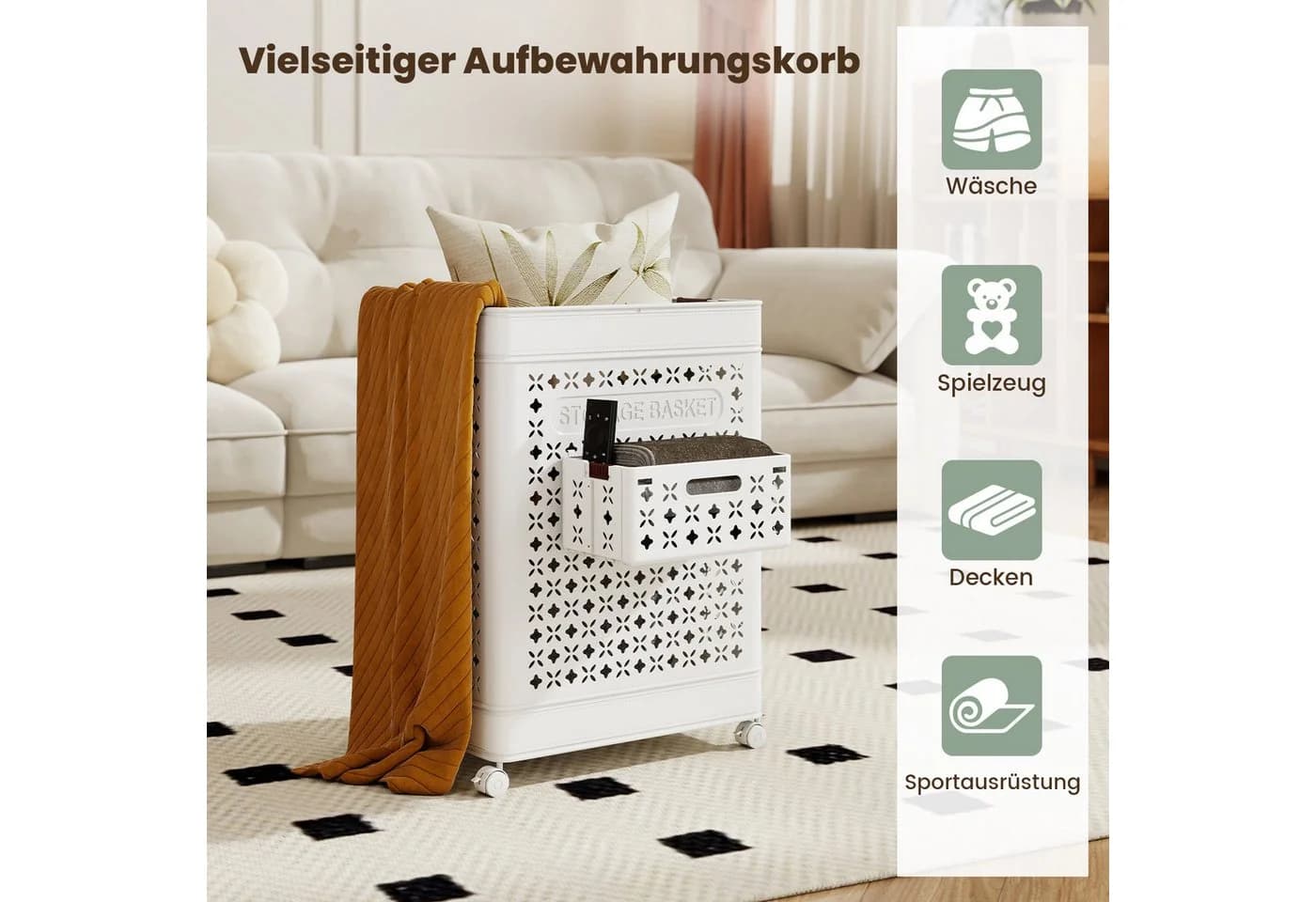 COSTWAY Wäschekorb 75L Faltbar mit Unterwäschekorb und Rollen - Bild 5