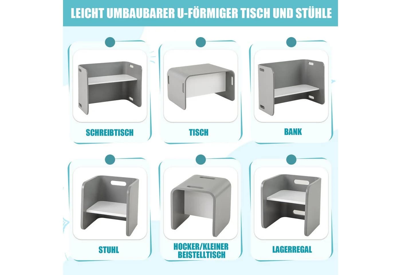 COSTWAY Kindertisch mit 2 Stühlen 3-tlg. Buchenholz Natur - Bild 3