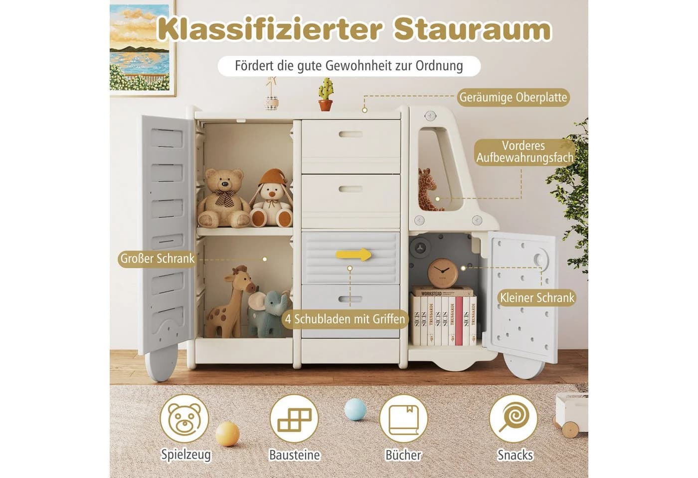 COSTWAY Kinderregal 1-tlg. Spielzeugregal Bücherregal Beige/Grau