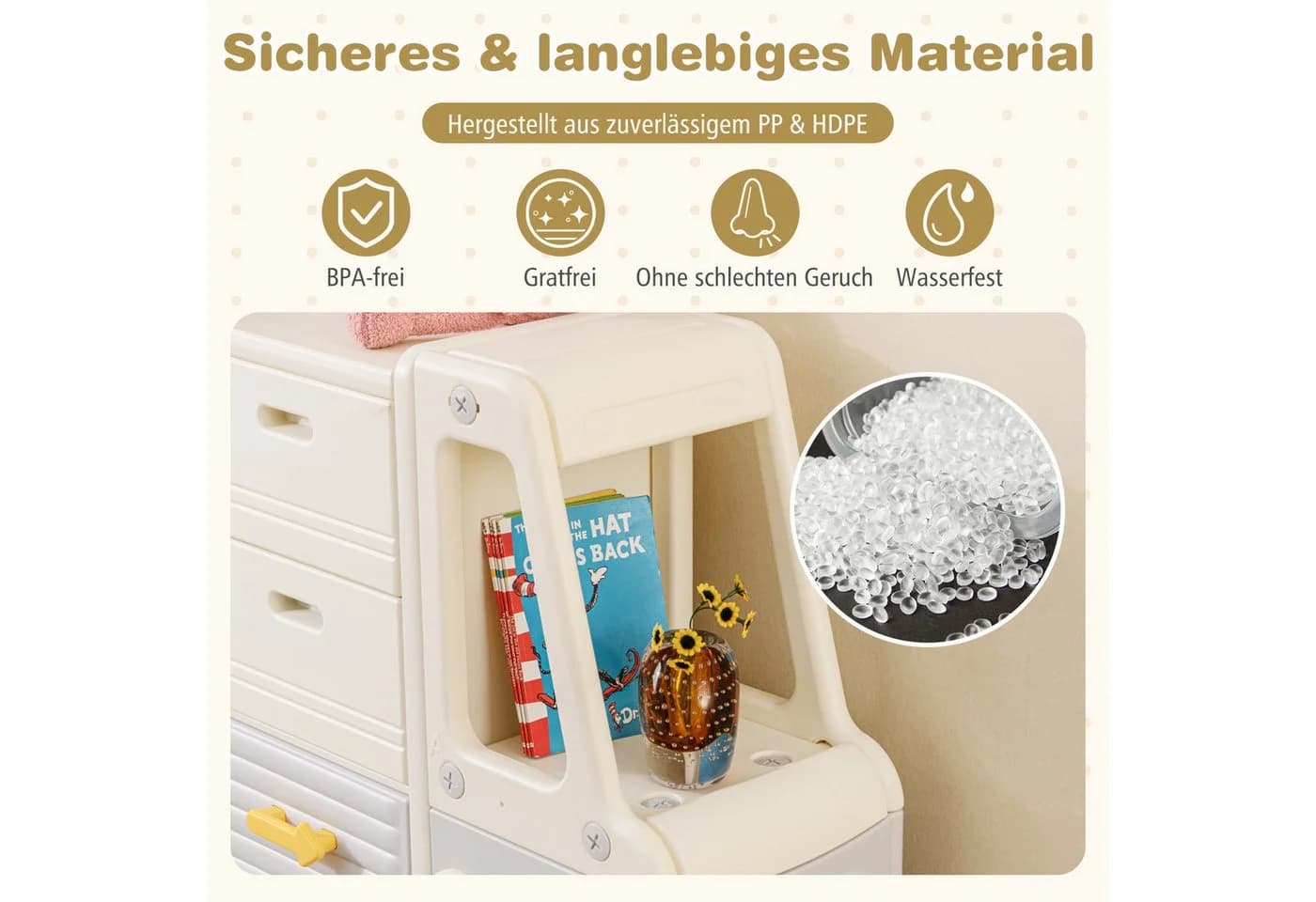 COSTWAY Kinderregal 1-tlg. Spielzeugregal Bücherregal Beige/Grau - Bild 3