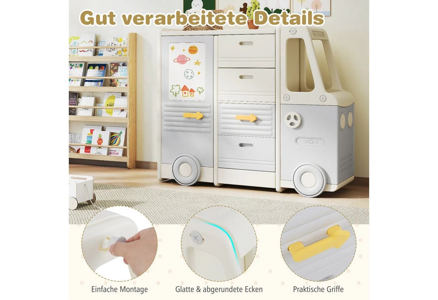 COSTWAY Kinderregal 1-tlg. Spielzeugregal Bücherregal Beige/Grau - Bild 5