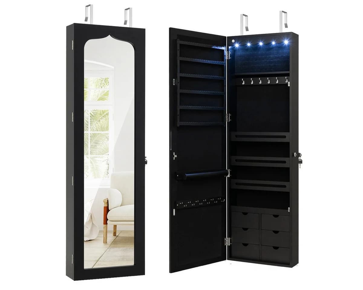 COSTWAY Schmuckschrank mit LED & Ganzkörperspiegel für Tür und Wand - Bild 2
