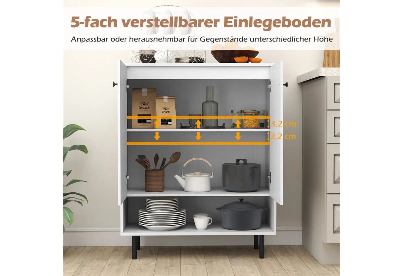 COSTWAY Küchenschrank Holz Weiß Verstellbare Ablagen - Bild 3