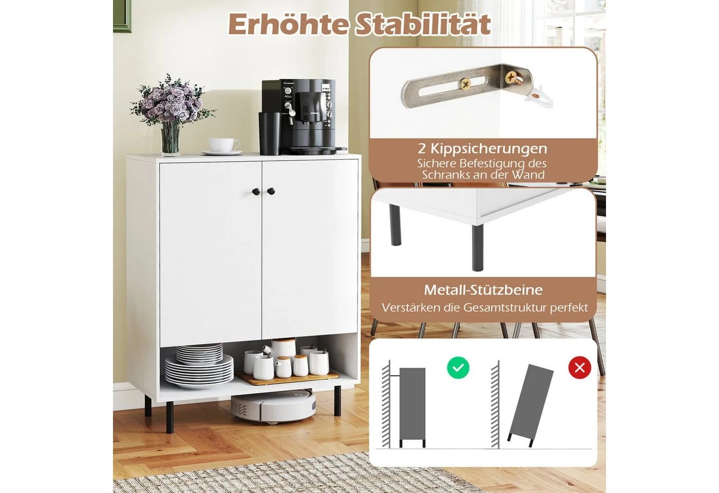 COSTWAY Küchenschrank Holz Weiß Verstellbare Ablagen - Bild 5