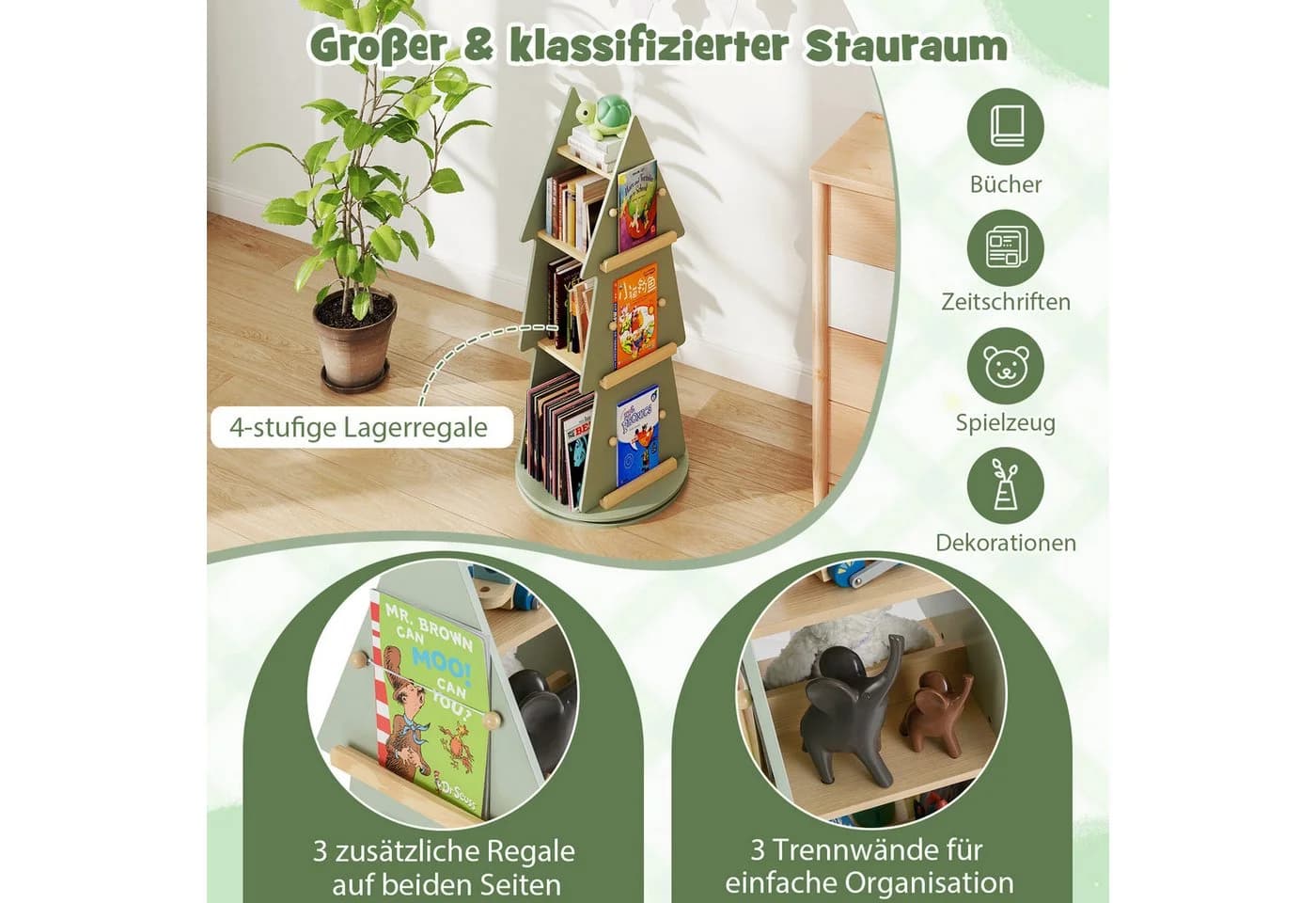 COSTWAY Kinderregal Baumform 4 Ebenen