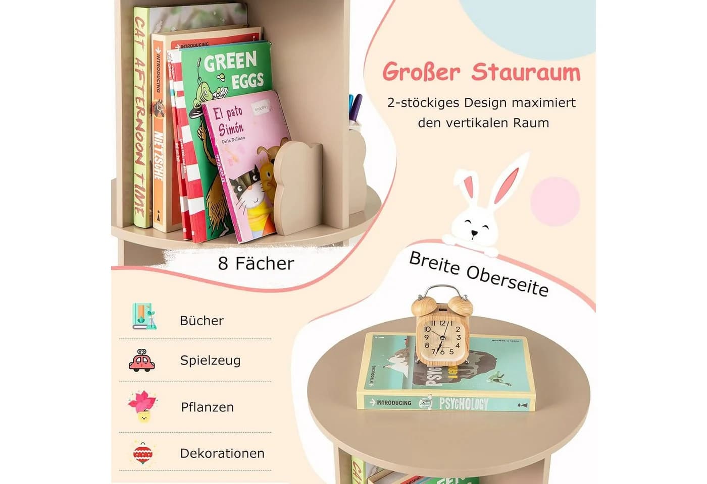COSTWAY Kinderregal Drehbar Kaffee MDF 2-stöckig - Bild 3