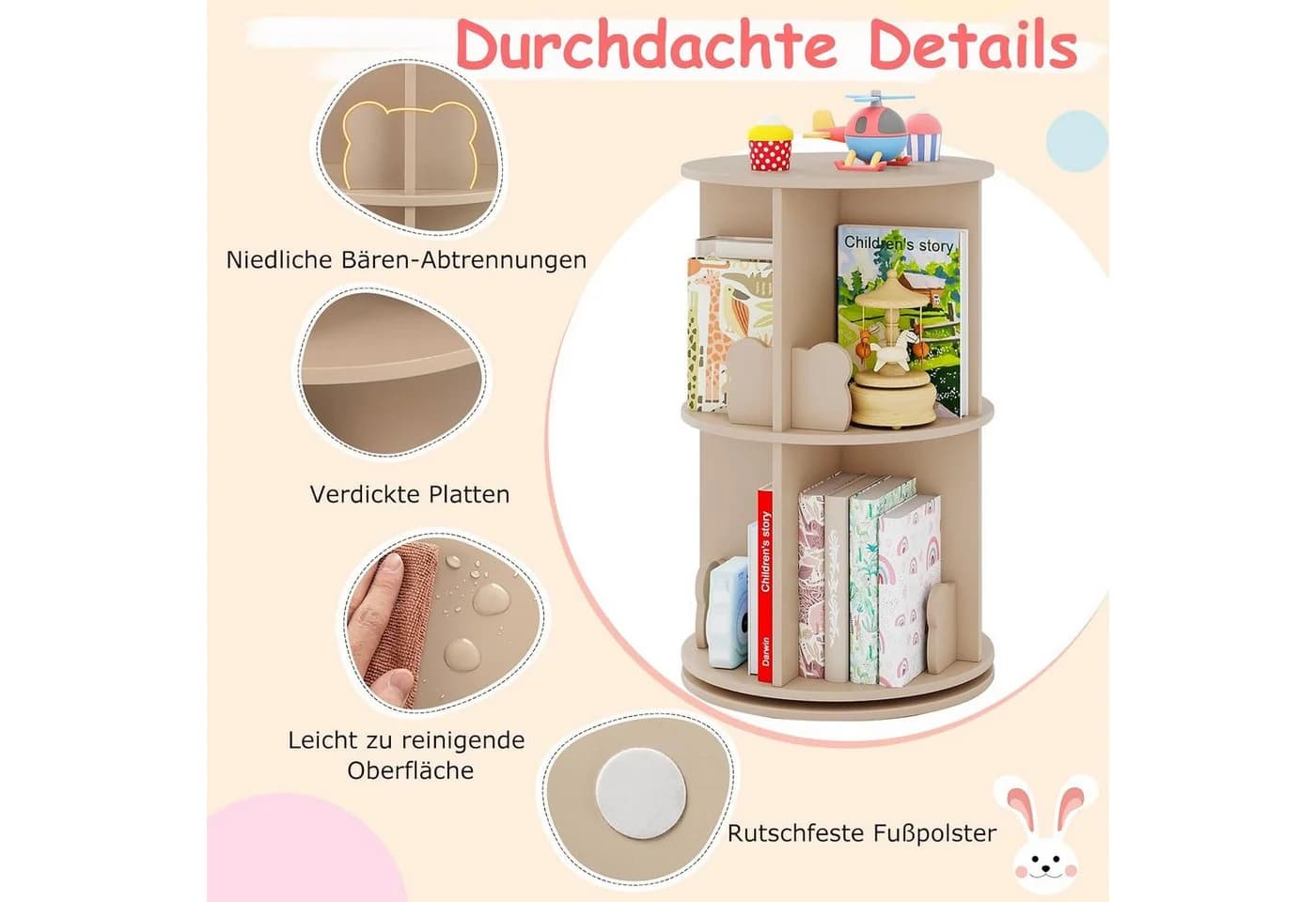 COSTWAY Kinderregal Drehbar Kaffee MDF 2-stöckig - Bild 4