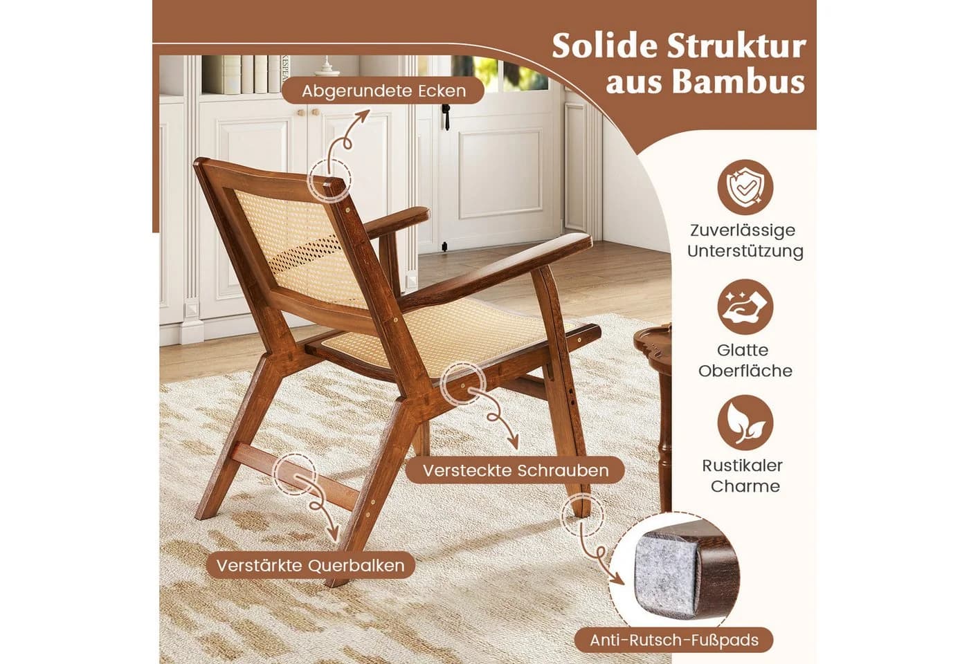 COSTWAY Relaxsessel Bambus Rattan mit Lehne Braune Farbe - Bild 4