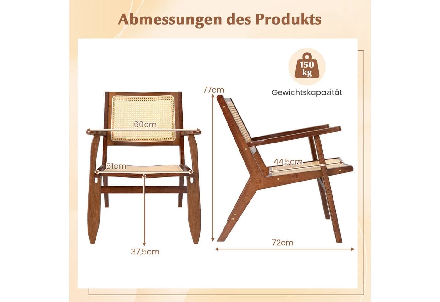 COSTWAY Relaxsessel Bambus Rattan mit Lehne Braune Farbe - Bild 5
