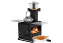 COSTWAY Holzkohlegrill 3in1 Heizofen mit Topfgestell Ofenpfanne 2 Grills Schwarz Bild 2
