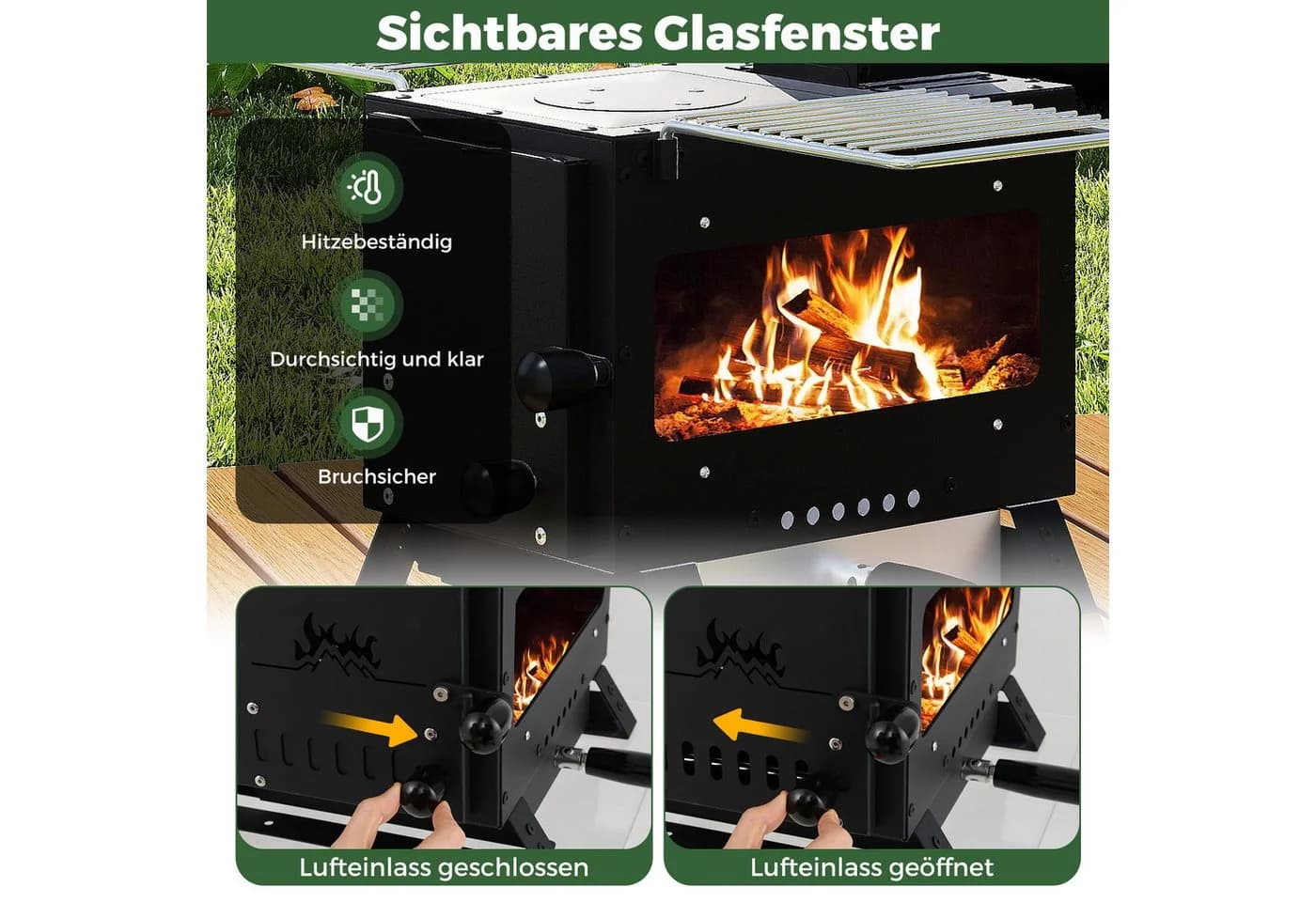 COSTWAY Holzkohlegrill 3in1 Heizofen mit Topfgestell Ofenpfanne 2 Grills Schwarz - Bild 5