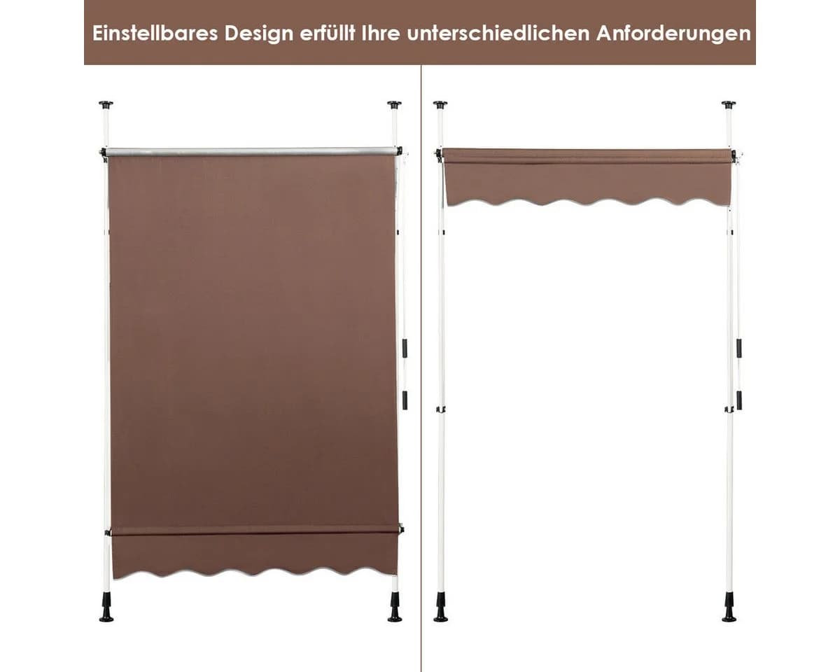 COSTWAY Klemmmarkise Braun mit Kurbel und Aluminiumrahmen - Bild 4