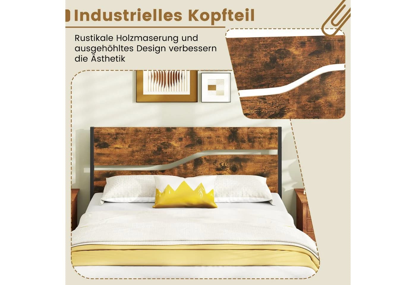 COSTWAY Metallbett 1-tlg. Plattformbett mit Lattenrost 140x200cm Matratze - Bild 5