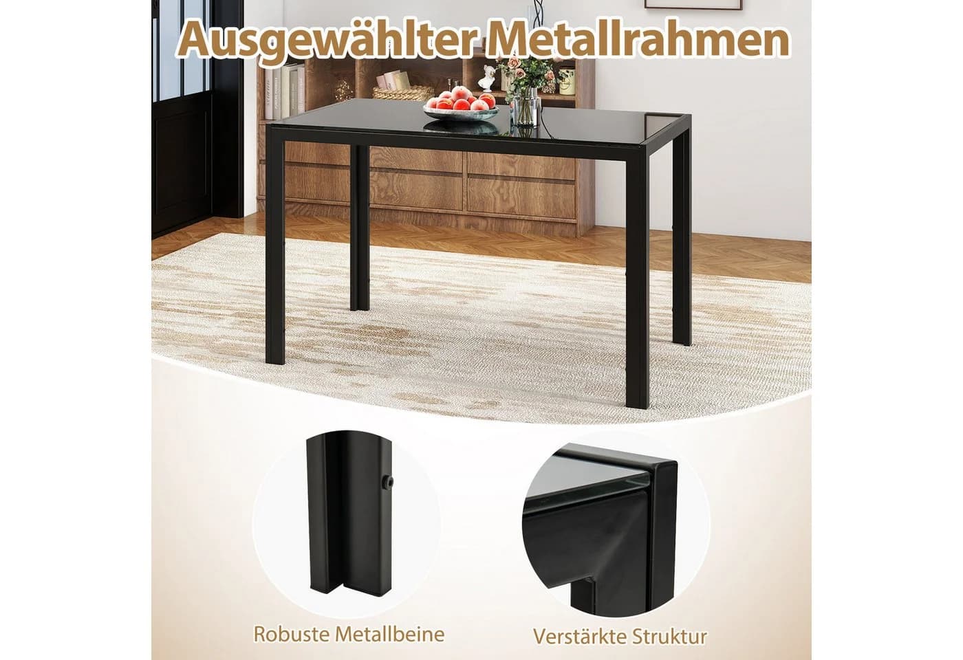 COSTWAY Esstisch Glas Schwarz quadratisch Küchentisch 4 Personen
