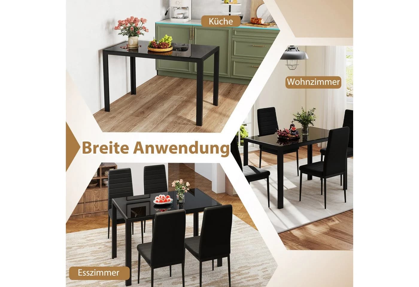 COSTWAY Esstisch Glas Schwarz quadratisch Küchentisch 4 Personen - Bild 3