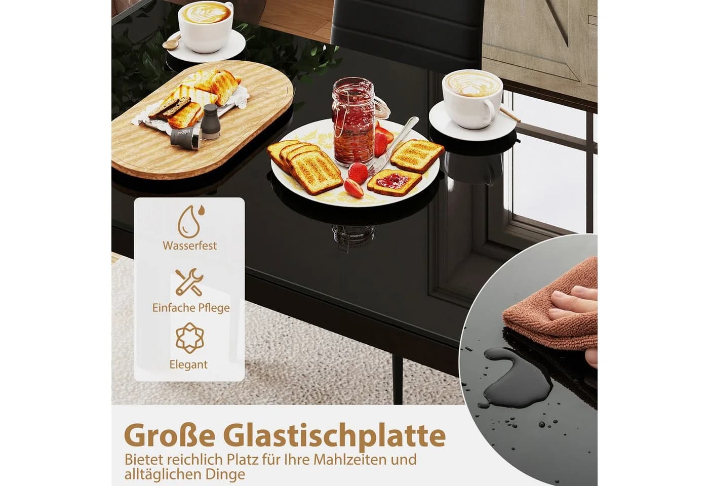 COSTWAY Esstisch Glas Schwarz quadratisch Küchentisch 4 Personen - Bild 4