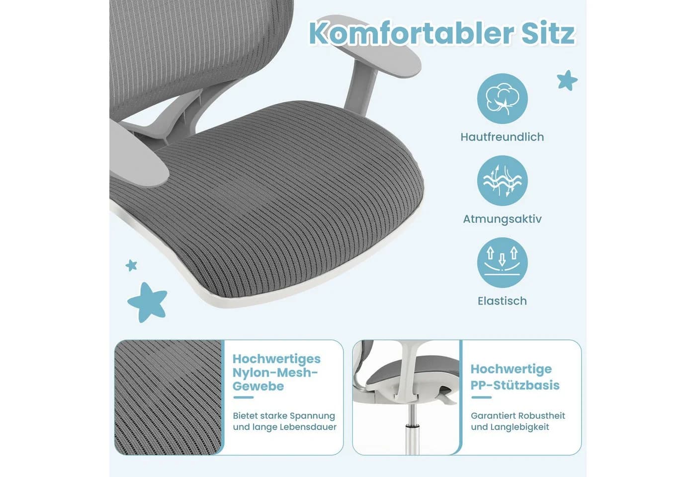 COSTWAY Drehstuhl Kinderstuhl 43-55cm höhenverstellbar mit Rollen 360° drehbar - Bild 3