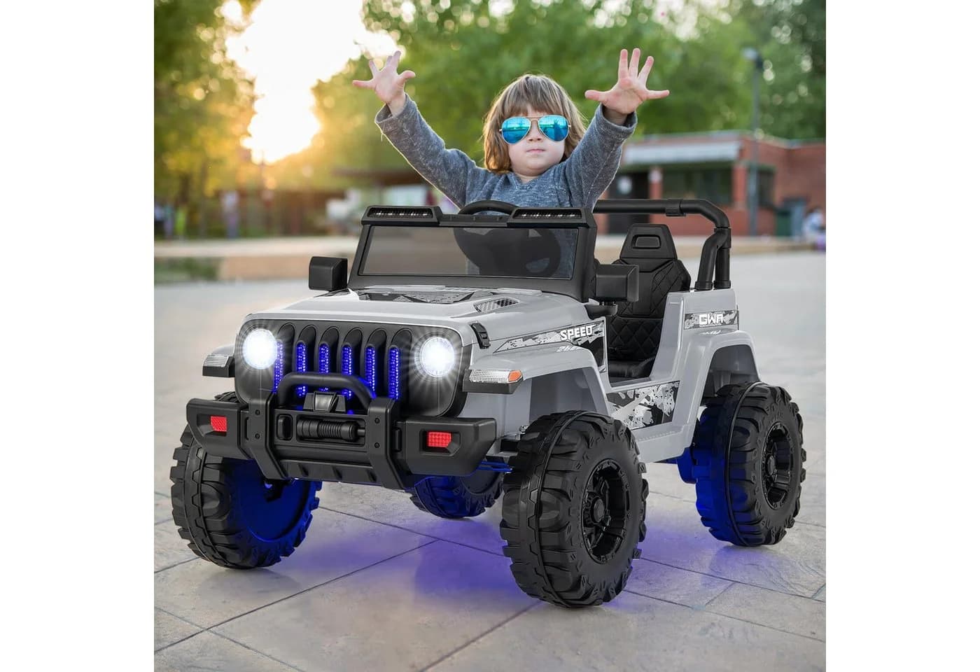 COSTWAY Elektro-Kinderauto 12V Grau mit 2 Geschwindigkeiten