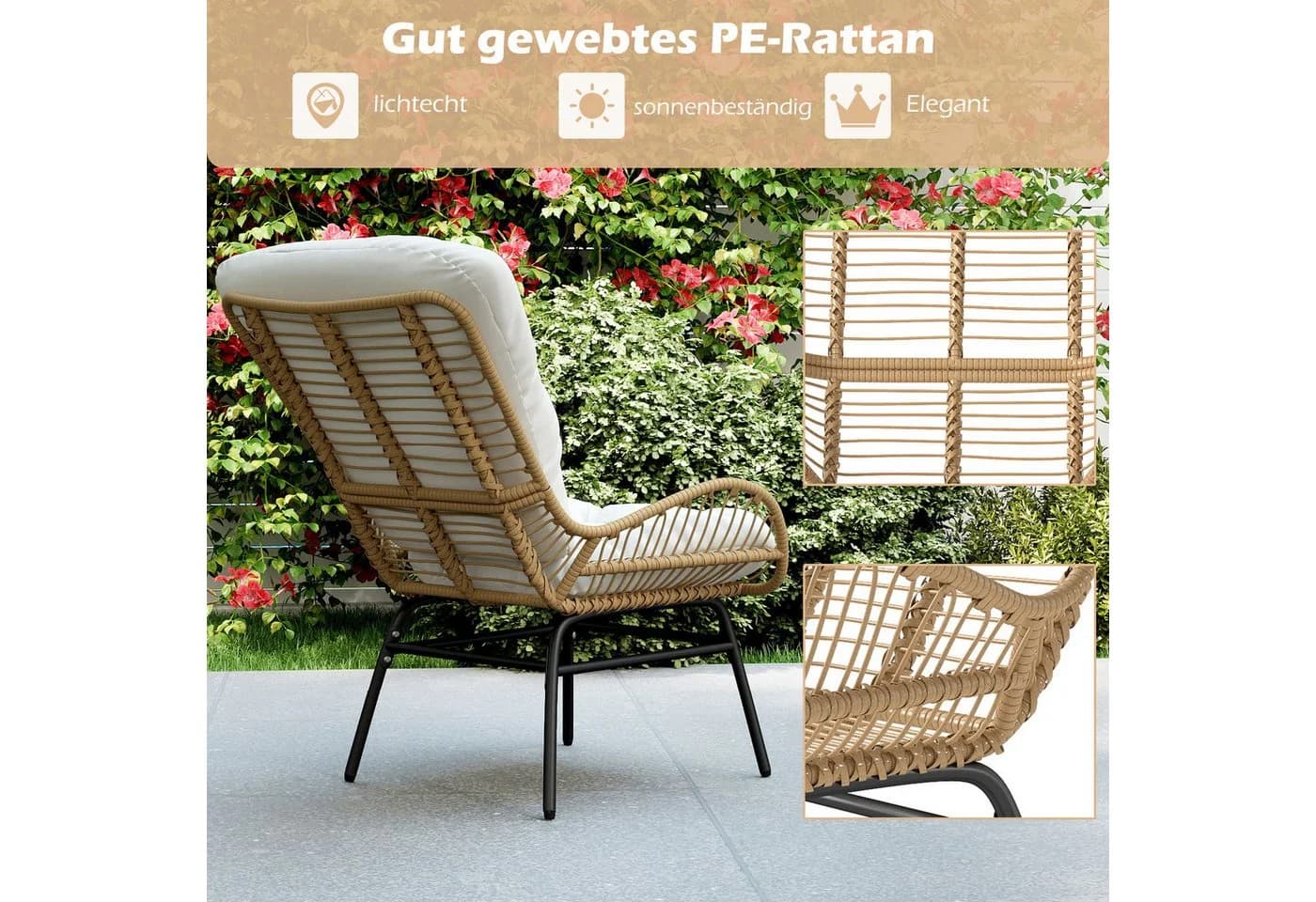 COSTWAY Gartenstuhl Rattansessel mit Kissen beige - Bild 3