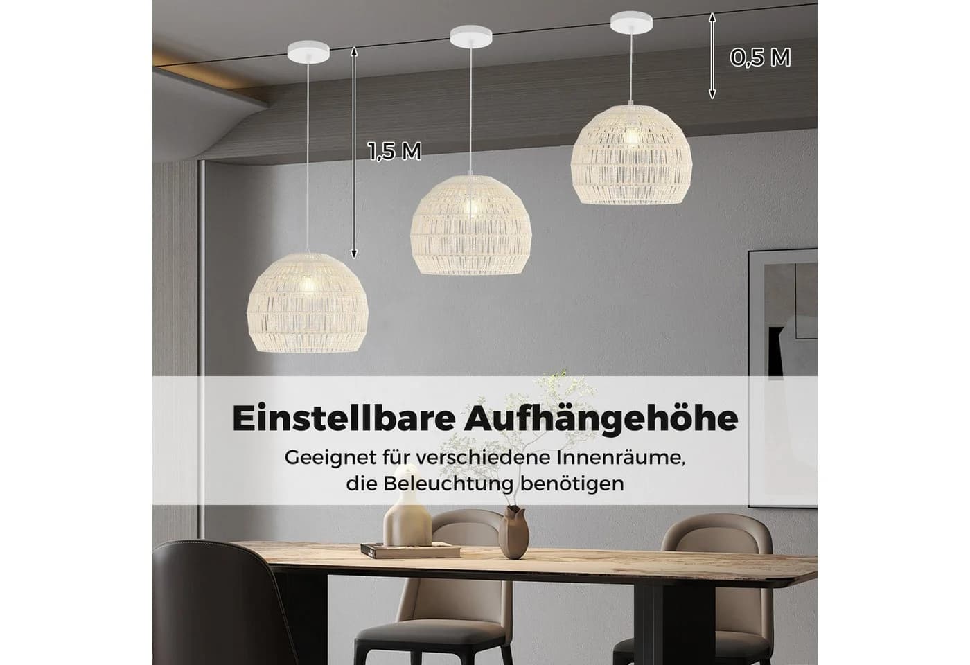 COSTWAY Pendelleuchte Beige Papierseil 43 cm - Bild 4
