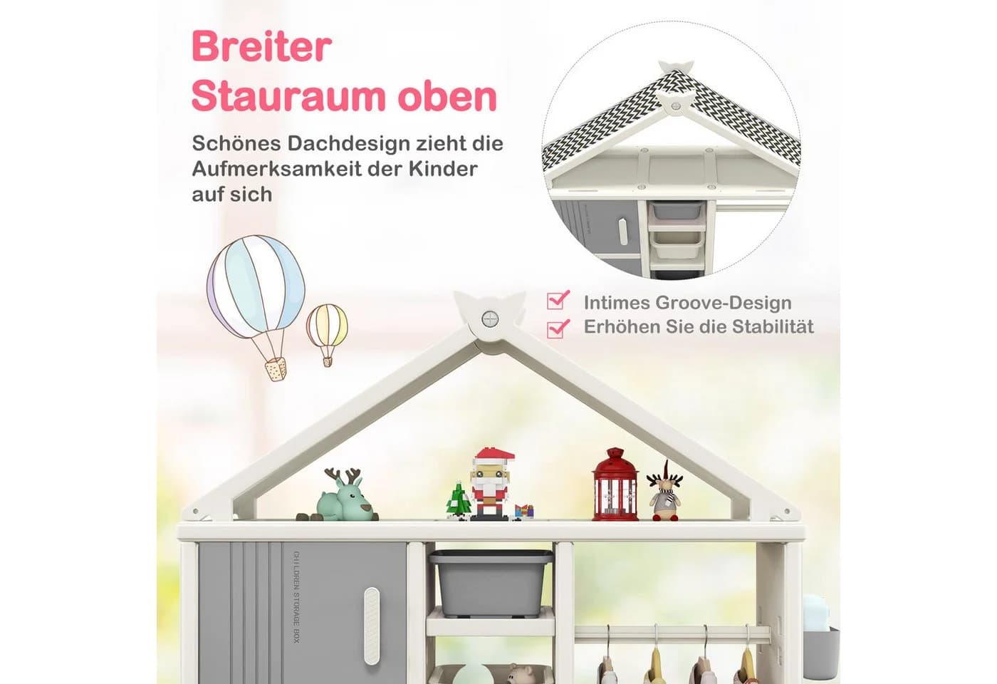 COSTWAY Kinderregal Hausform Grau HDPE - Bild 4