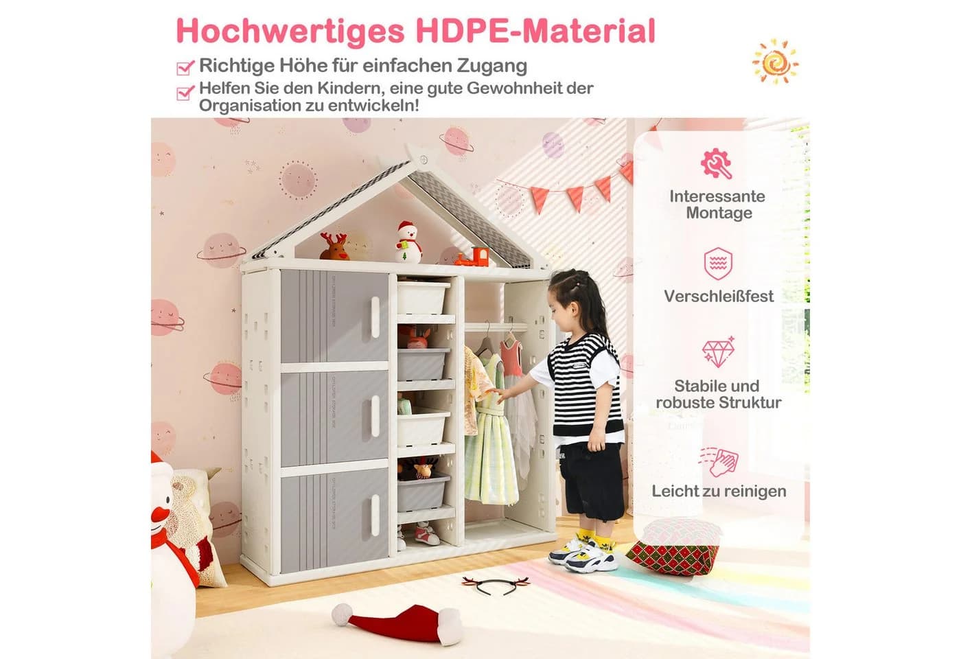 COSTWAY Kinderregal Hausform Grau HDPE - Bild 5