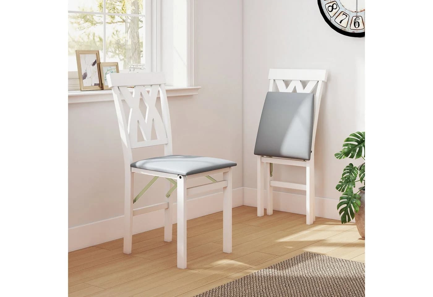 COSTWAY Esszimmerstuhl 2er Set Klappbar PVC-Leder