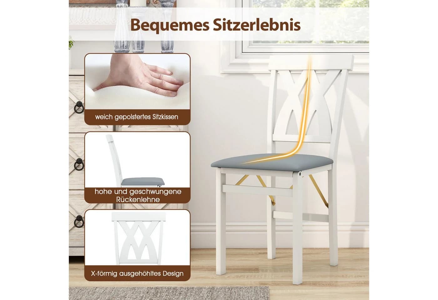 COSTWAY Esszimmerstuhl 2er Set Klappbar PVC-Leder - Bild 4