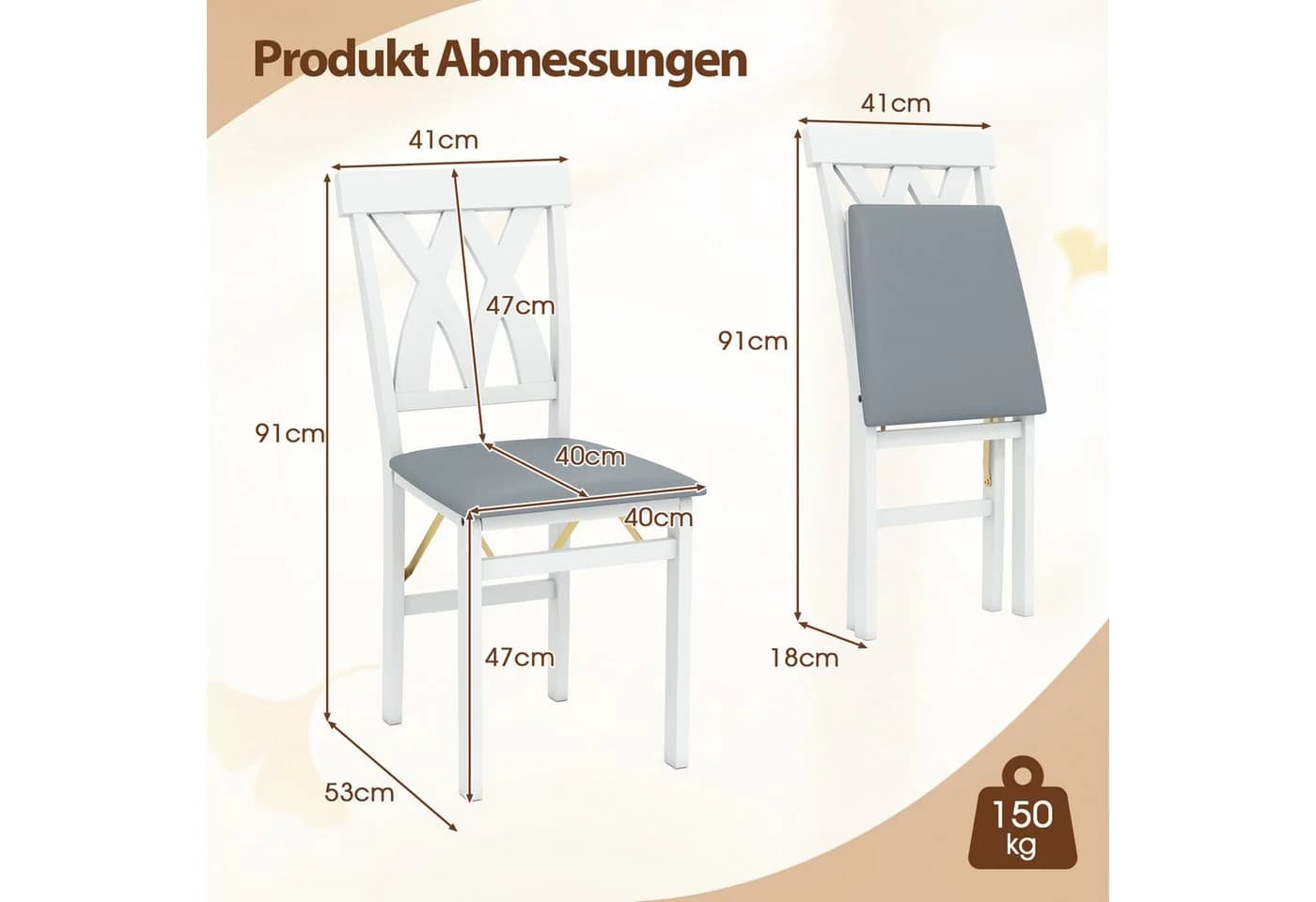 COSTWAY Esszimmerstuhl 2er Set Klappbar PVC-Leder - Bild 5
