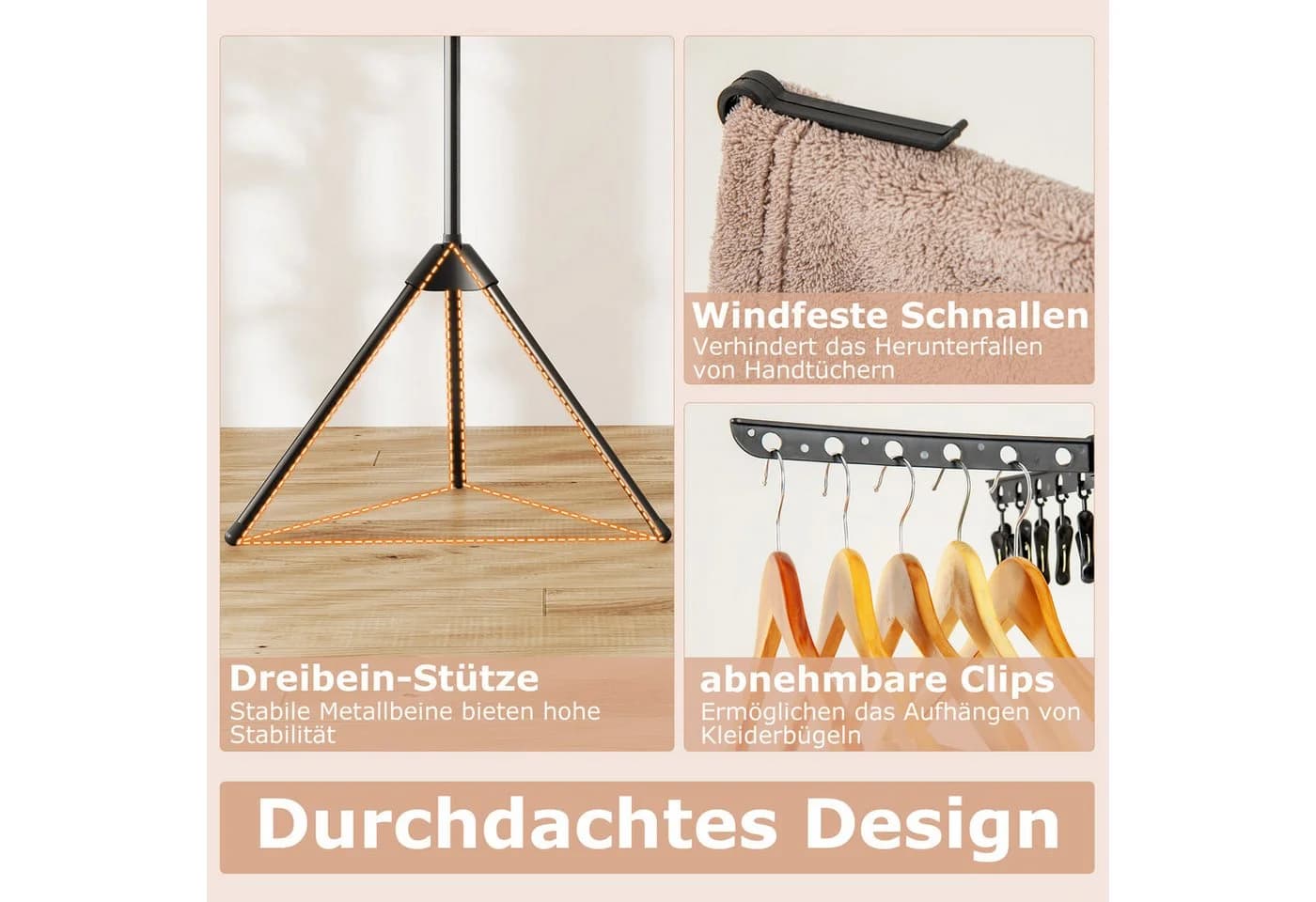 COSTWAY Turmwäscheständer 3-stufiger Handtuchtrockner klappbar 360° drehbare Arme - Bild 4