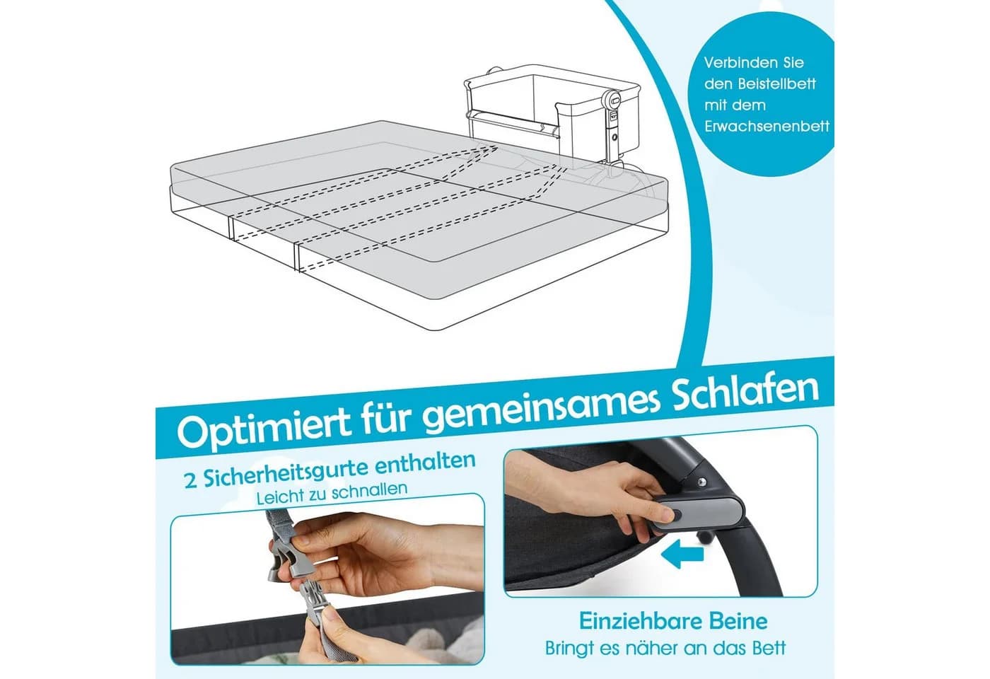 COSTWAY Beistellbett 3in1 Babywiege Stubenwagen 7-fach höhenverstellbar - Bild 3