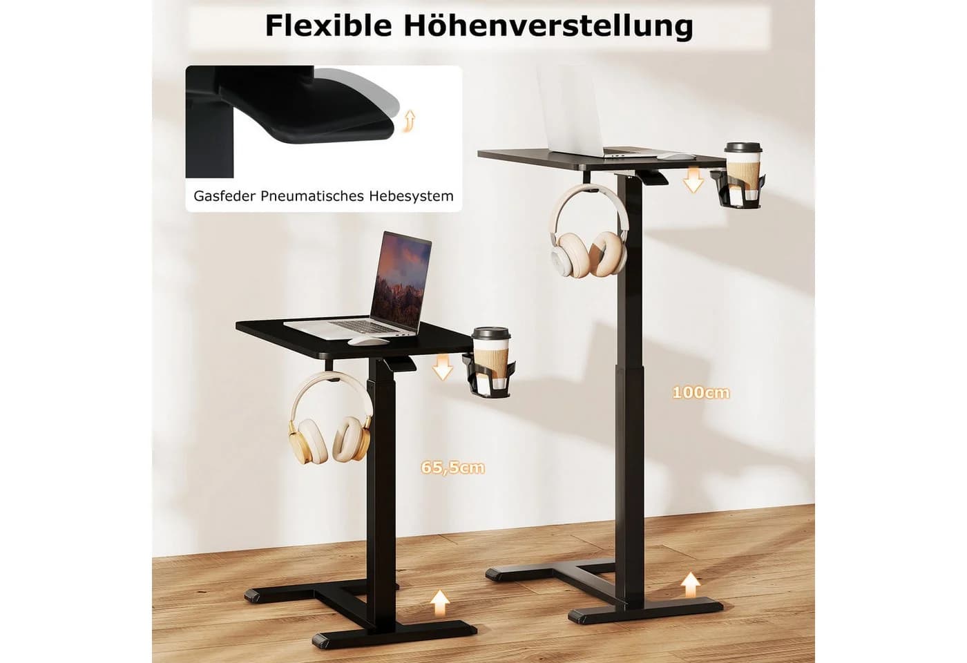 COSTWAY Laptoptisch Beistelltisch Bett Rollen Höhenverstellbar - Bild 4