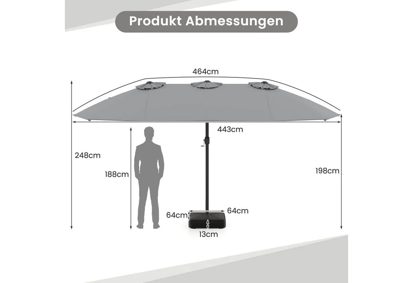 KOMFOTTEU Doppelsonnenschirm mit Ständer Grau - Bild 5