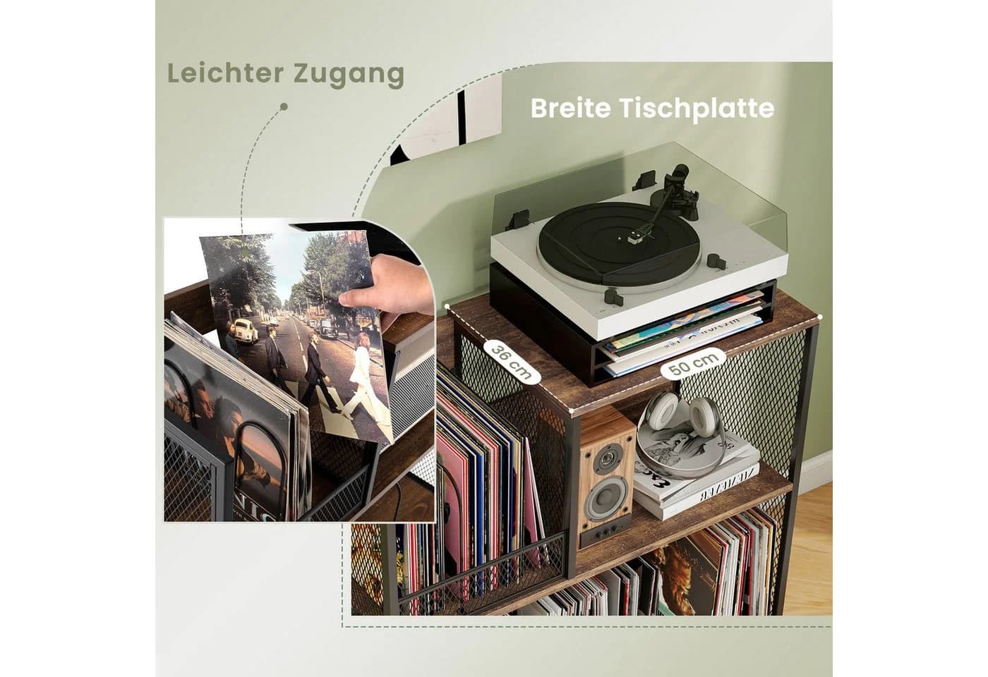 KOMFOTTEU 3-stöckiger Plattenspielerständer Rustikal Braun/Weiß - Bild 5