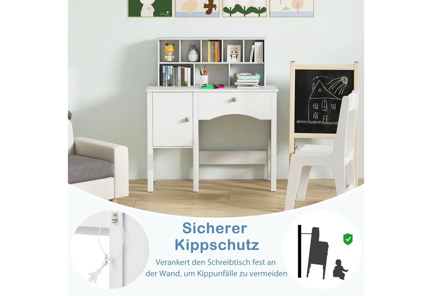 KOMFOTTEU Kinderschreibtisch mit Stuhl Rosa/Weiß - Bild 5