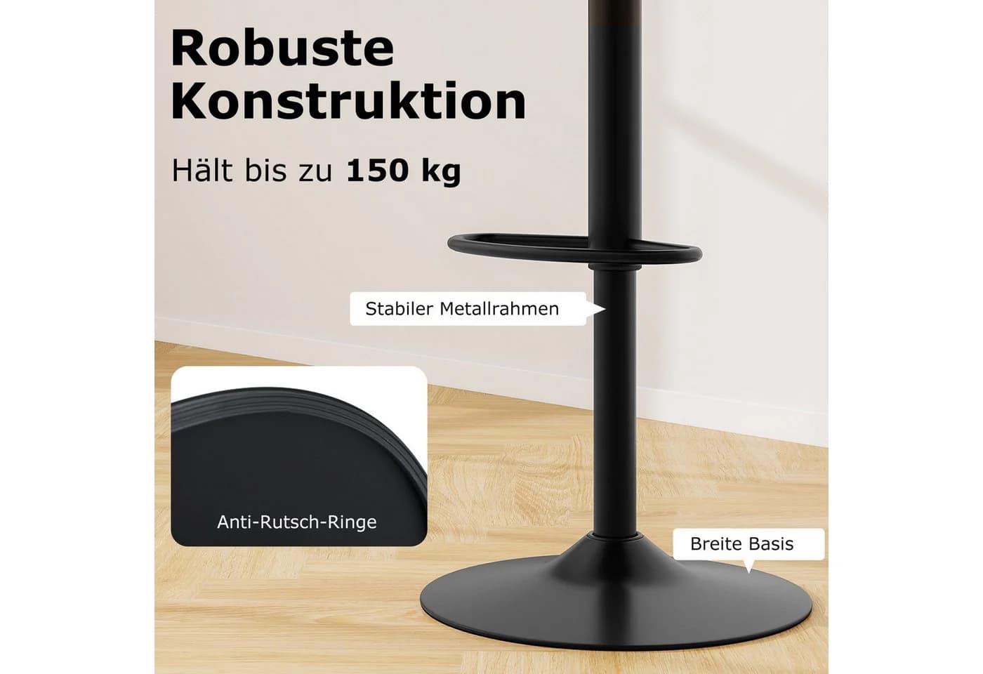 KOMFOTTEU Barhocker 2er Set Braun 360° drehbar & höhenverstellbar - Bild 5