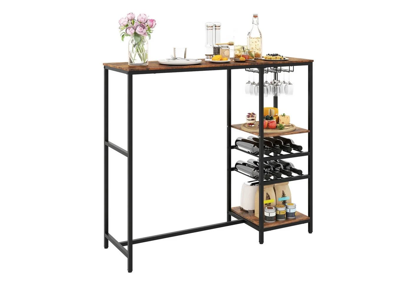 KOMFOTTEU Bartisch Küchentheke Rustikales Braun mit Weinregal - Bild 2