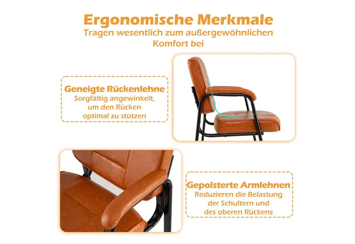 KOMFOTTEU Besucherstuhl 2er Set Retro Kunstleder Braun/Schwarz - Bild 4