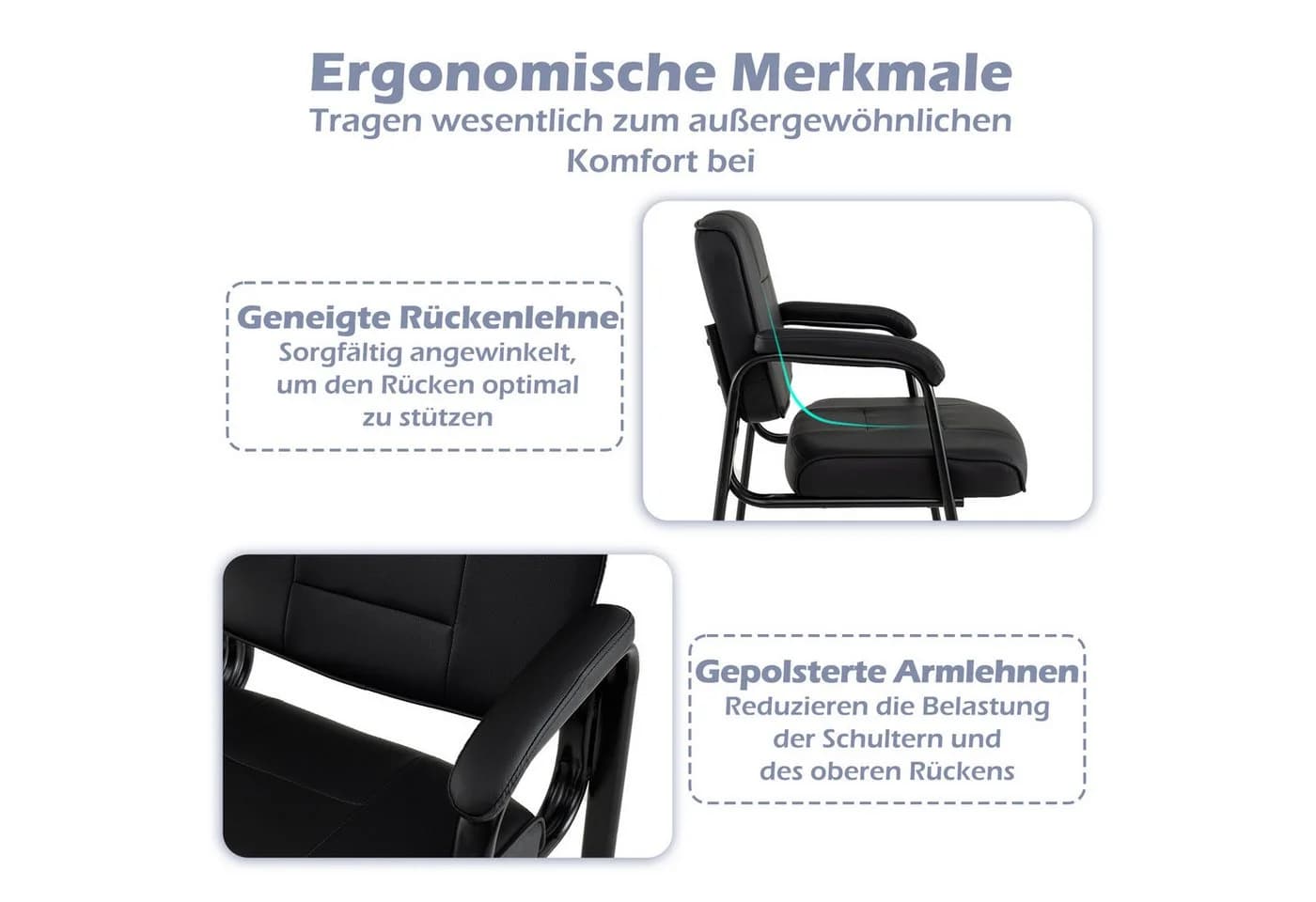 KOMFOTTEU Besucherstuhl 2er Set Schwarz/Braun Kunstleder Retro - Bild 4