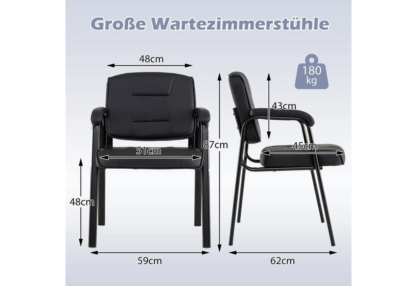 KOMFOTTEU Besucherstuhl 2er Set Schwarz/Braun Kunstleder Retro - Bild 5