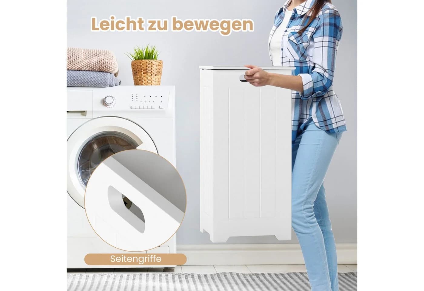 COSTWAY Wäscheschrank Wäschetruhe Weiß Holz mit Deckel - Bild 4