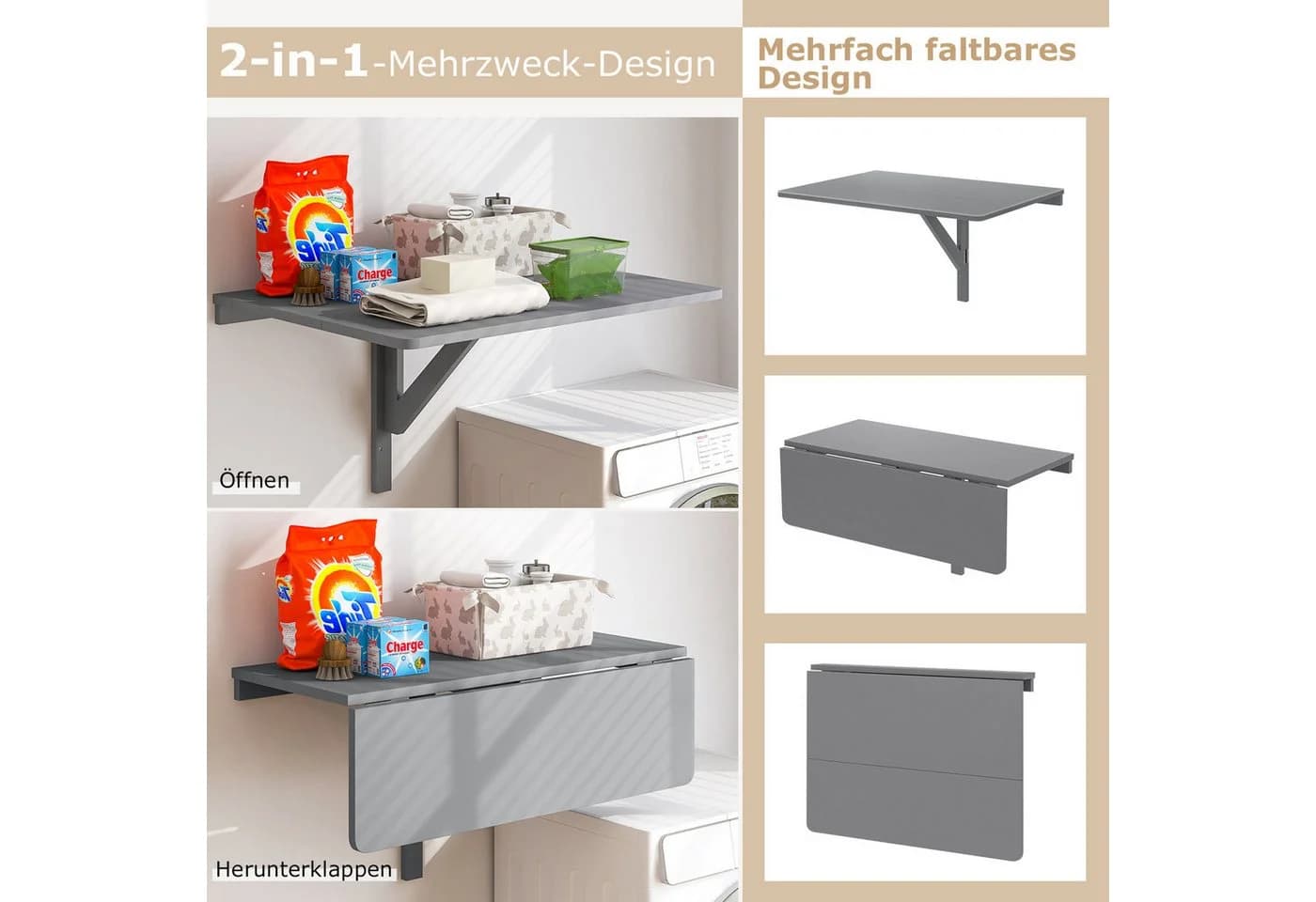 COSTWAY Klapptisch Holz klappbarer Wandtisch 80 x 60 cm - Bild 3